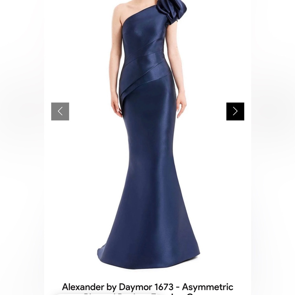 NWT Alexander by Daymor 1673 Navy Formal Mother of Bride Groom Sz 16 One Shoulde